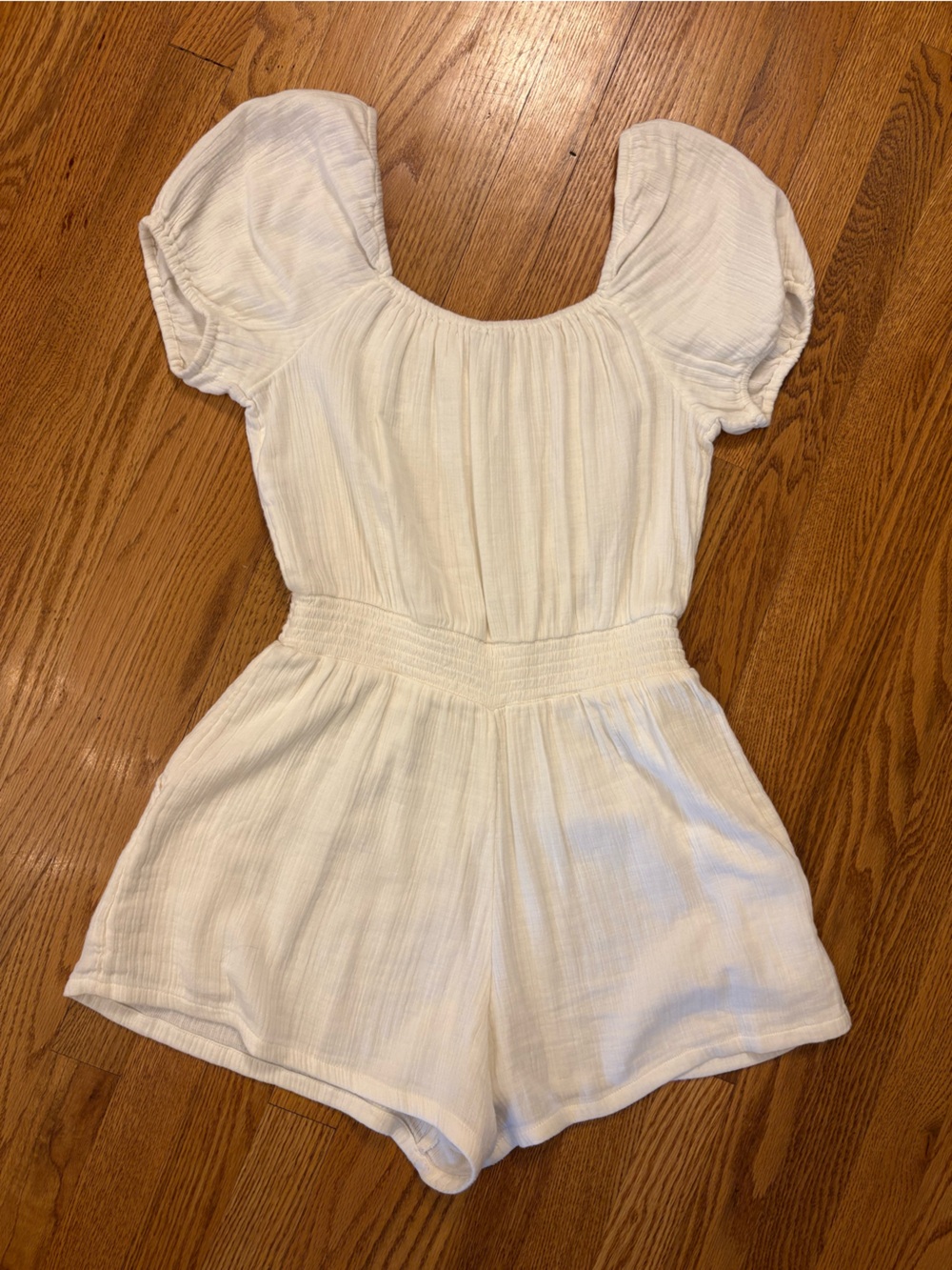 Aerie White 100% Cotton Gauze Romper Puff Sleeve Cottagecore Beach Size Small - Picture 3 of 10